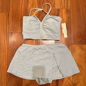 Sanctuary Swim Light Blue Two-Piece Bikini Set — Skirted Bottom & Top